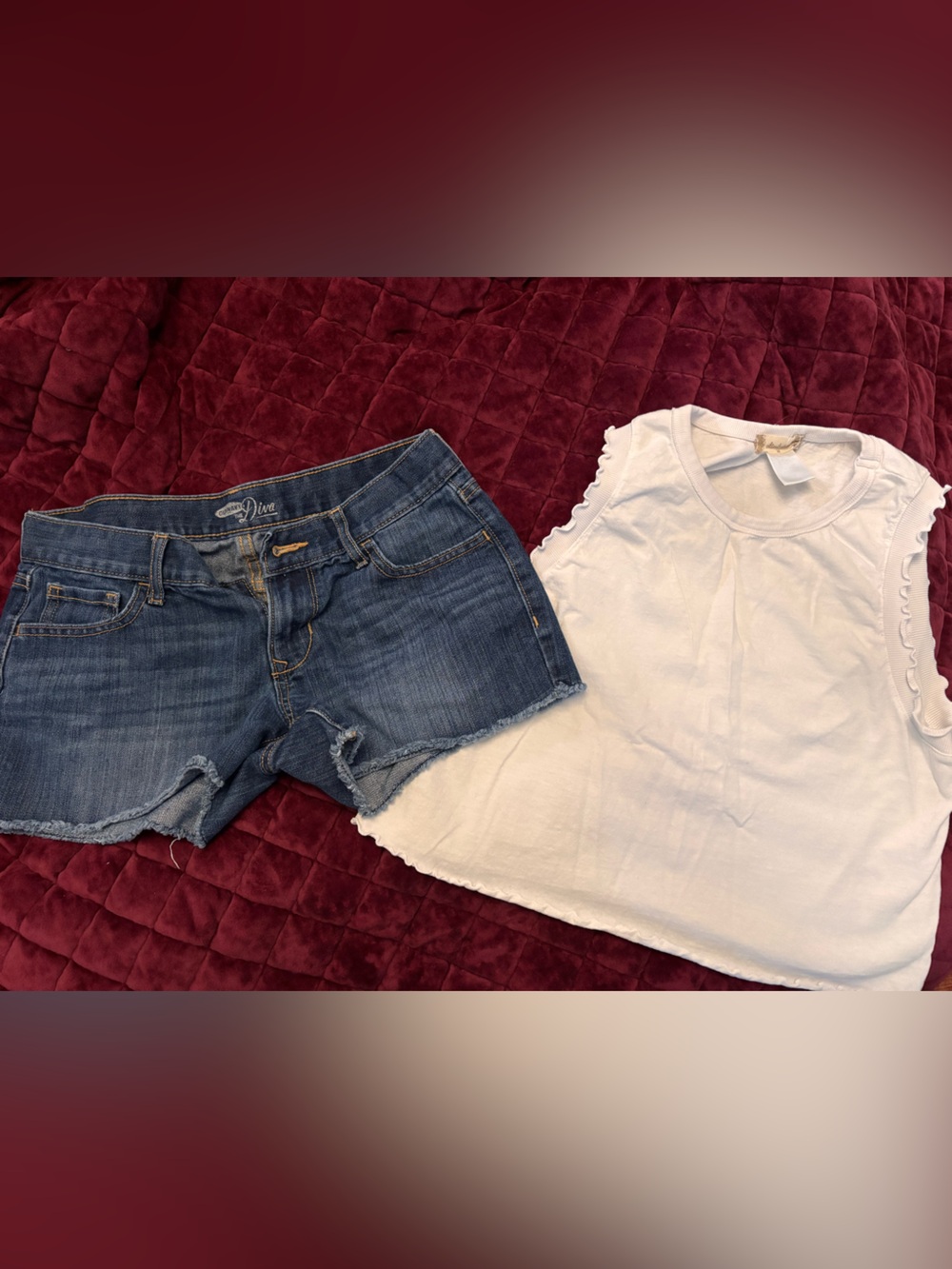 Altar'd State,denim skirt, summer, white tank, Denim Cutoff Shorts sz 2 3